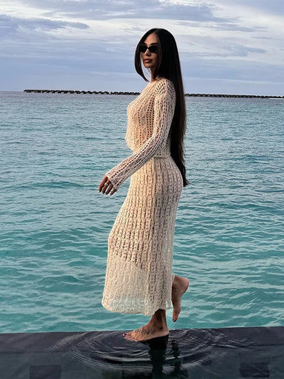 Enchanting Elegance Crochet Skirt Suit - Celestial Couture