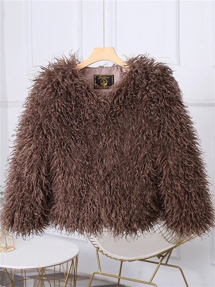 Valentina Fringe Fluffy Faux Fur Jacket