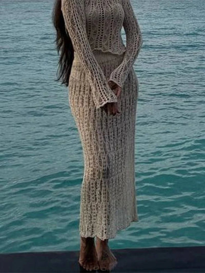 Enchanting Elegance Crochet Skirt Suit - Celestial Couture