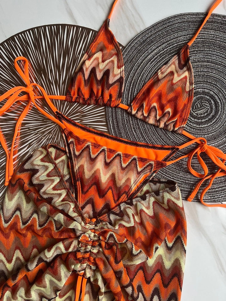 Zigzag 3 Piece boho bikini set - multiple colors available