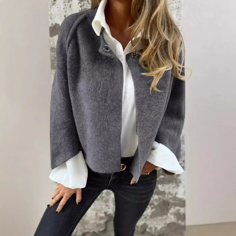 Amalia- Wool cardigan with round neck and long sleeves - Celestia Couture