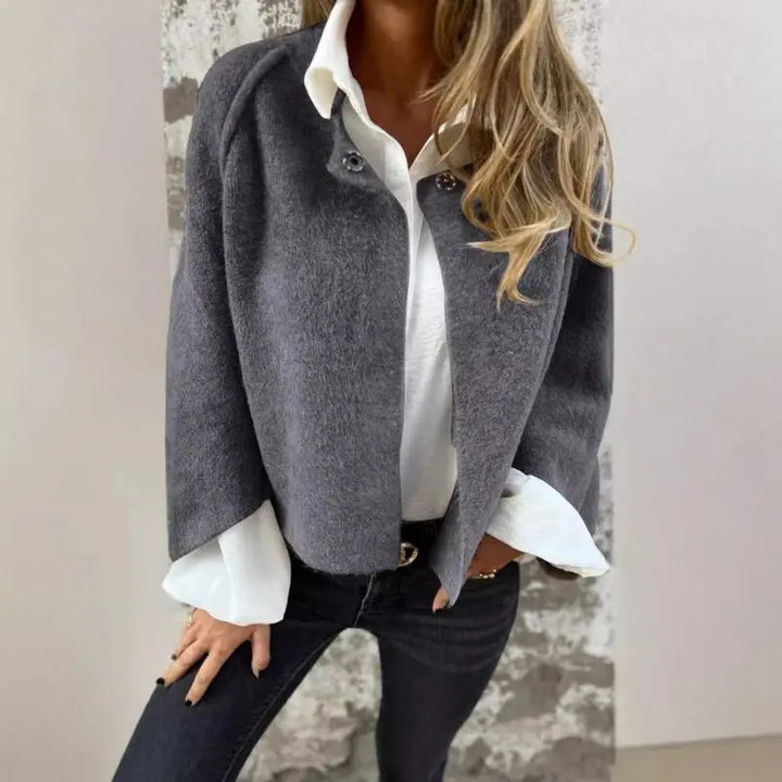 Amalia- Wool cardigan with round neck and long sleeves - Celestia Couture