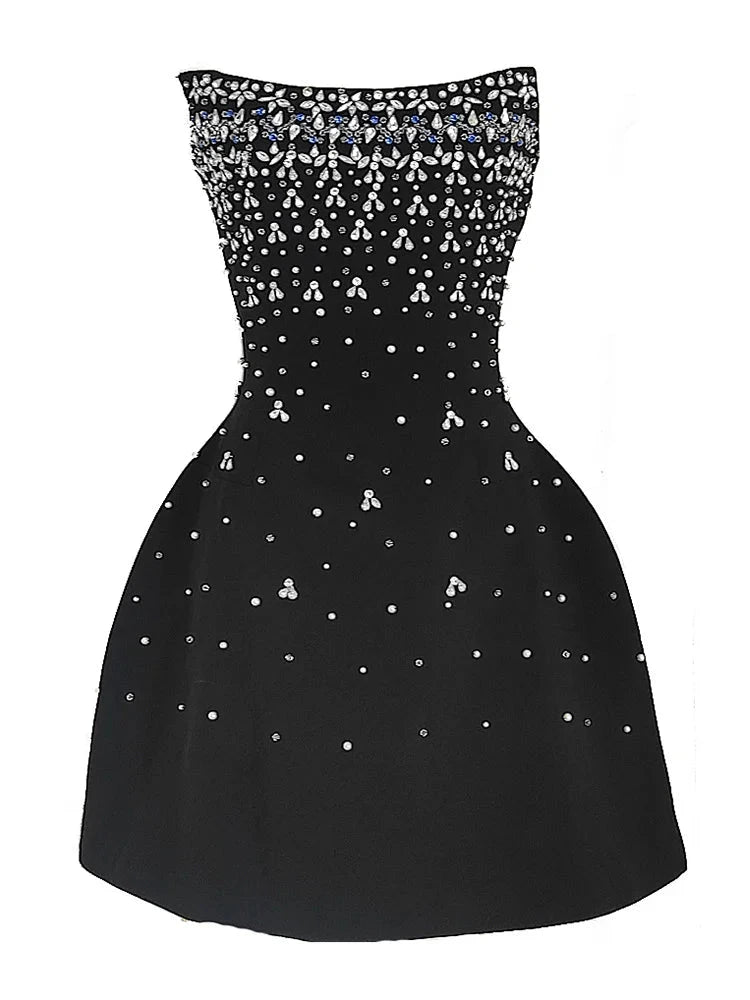 Parisian Glam Diamond-Spliced Mini Dress - Celestia Couture