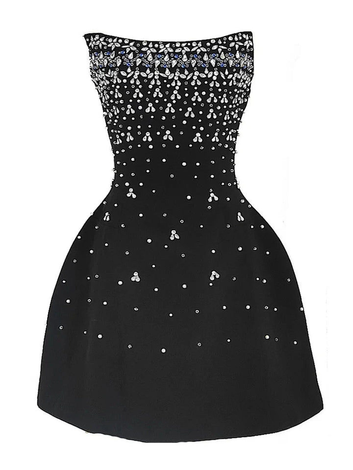 Parisian Glam Diamond-Spliced Mini Dress - Celestia Couture
