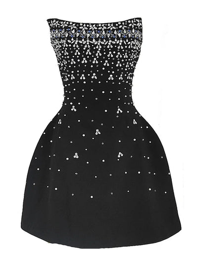 Parisian Glam Diamond-Spliced Mini Dress - Celestial Couture