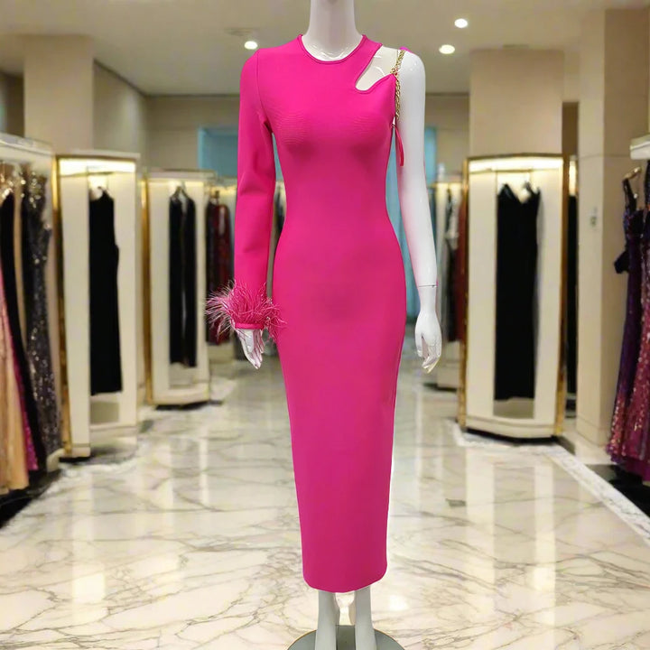 Iconic Elegance V-Neck Bodycon Midi Dress - Celestia Couture