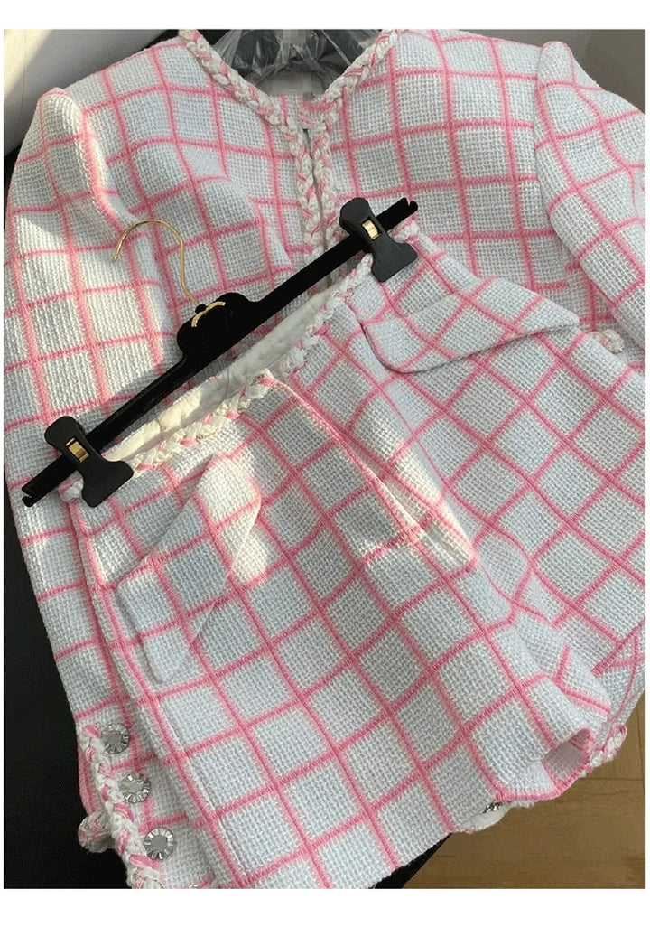 Plaid Old Money Shorts Suit - Celestia Couture
