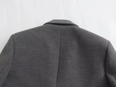 LARA Elegant Solid Gray Wool Blazer