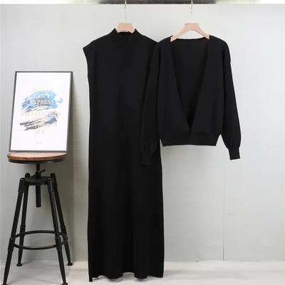 Stylish Knitted Sweater Dress Set - Celestial Couture