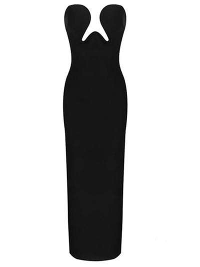 Mia Nightfall Sexy Strapless Backless Split Black Maxi Long Bodycon Bandage Dress Elegant Evening Party Club Dress - Celestial Couture