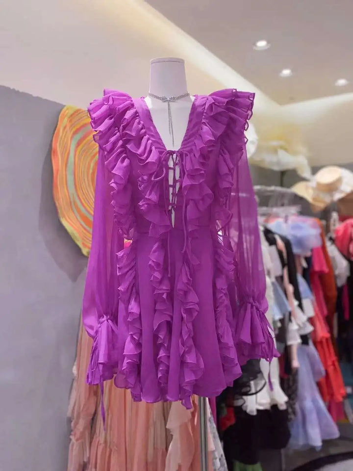 Sheer Ruffle Bandage Dress - Celestia Couture