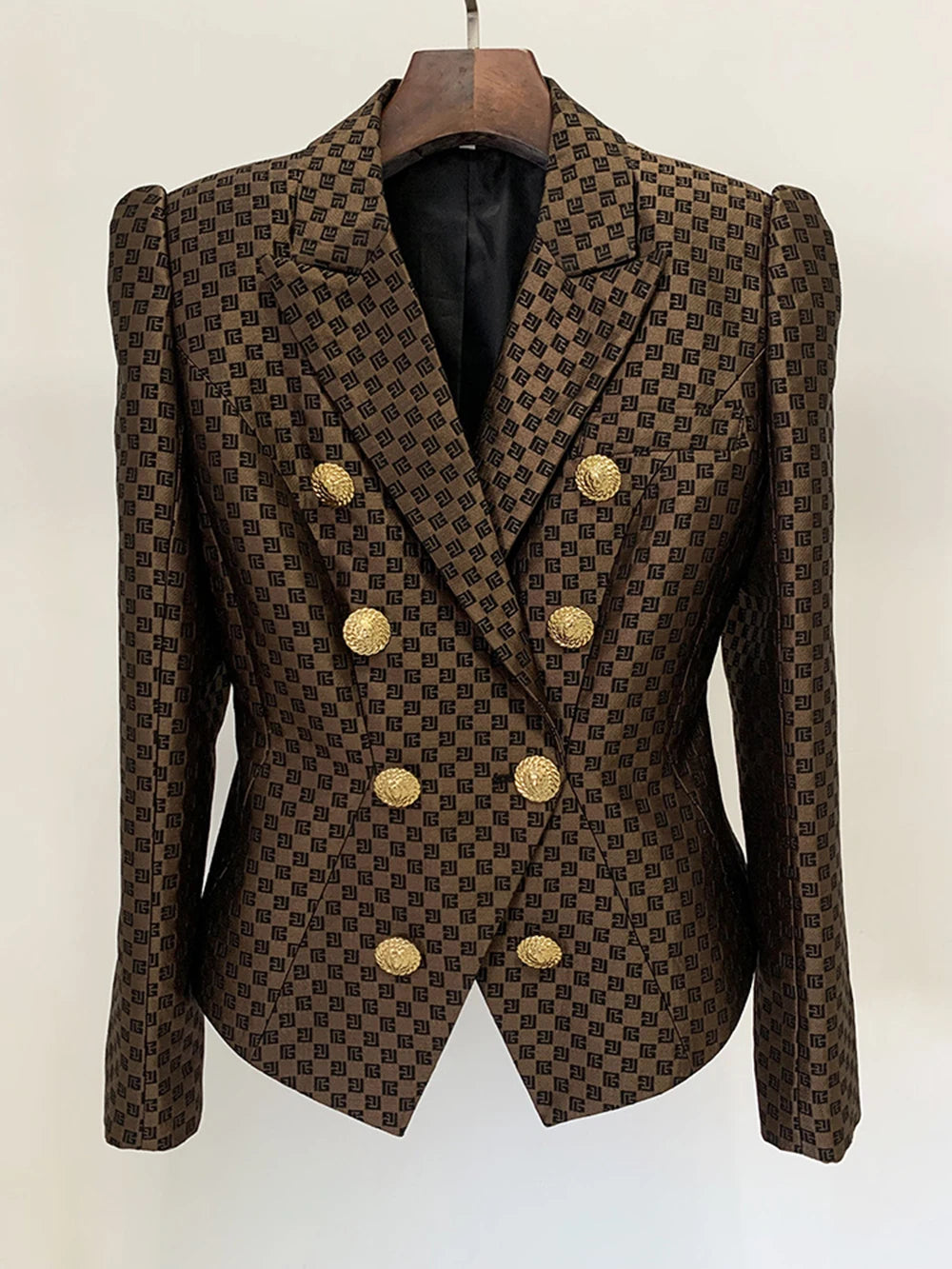 Brown Plaid Print Elegant Blazer Women - Celestia Couture