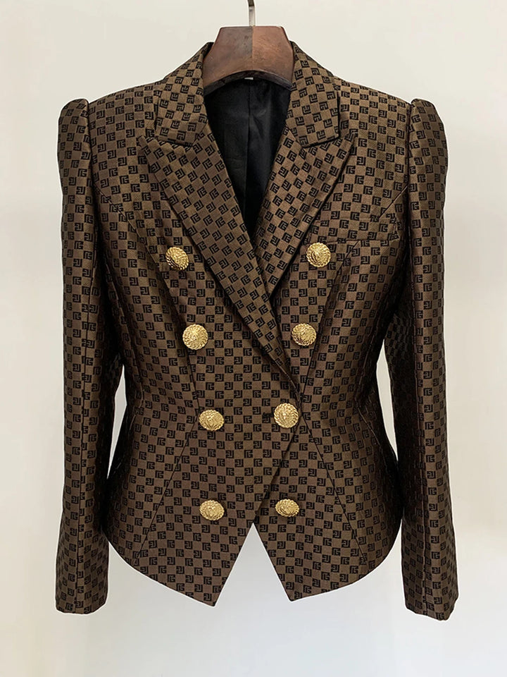 Brown Plaid Print Elegant Blazer Women - Celestia Couture