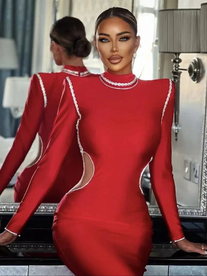 Scarlet Envy Turtleneck Midi Bodycon Dress - Celestia Couture