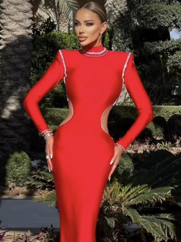 Scarlet Envy Turtleneck Midi Bodycon Dress - Celestia Couture