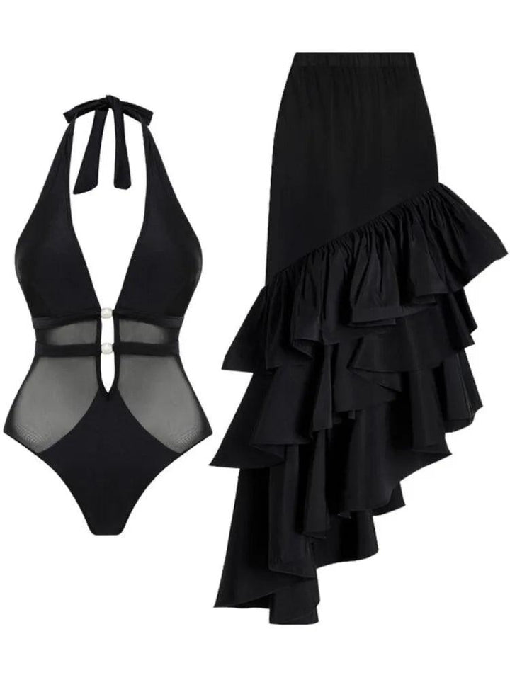 OUINA FLOWER SWIMWEAR AND RUFFLED SKIRT - Celestial Couture