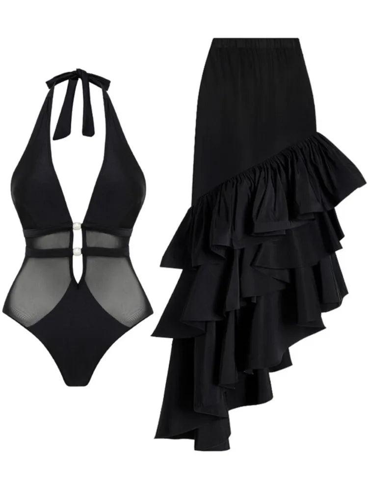 OUINA FLOWER SWIMWEAR AND RUFFLED SKIRT - Celestial Couture