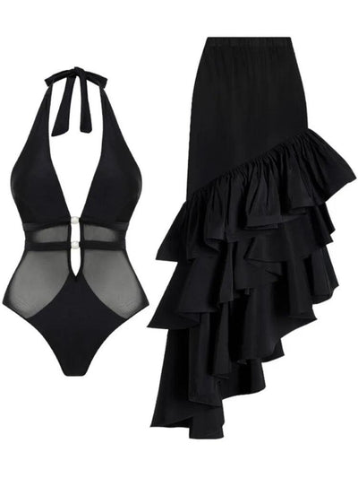 OUINA FLOWER SWIMWEAR AND RUFFLED SKIRT - Celestial Couture