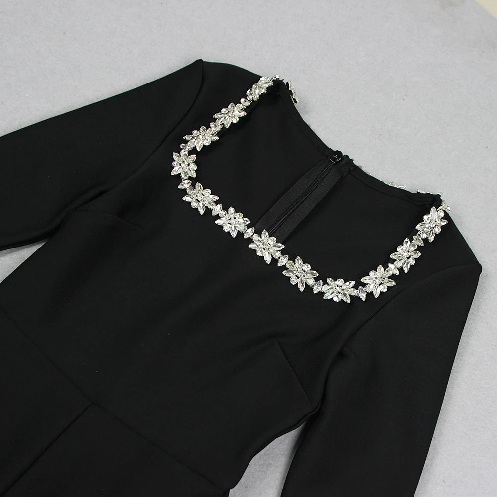 Ella Phantom Women's Black Bandage jumpsuit Square Neck Diamond High Waist Wide Leg jumpsuit Elegant Party jumpsuit - Celestial Couture