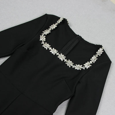 Ella Phantom Women's Black Bandage jumpsuit Square Neck Diamond High Waist Wide Leg jumpsuit Elegant Party jumpsuit - Celestial Couture