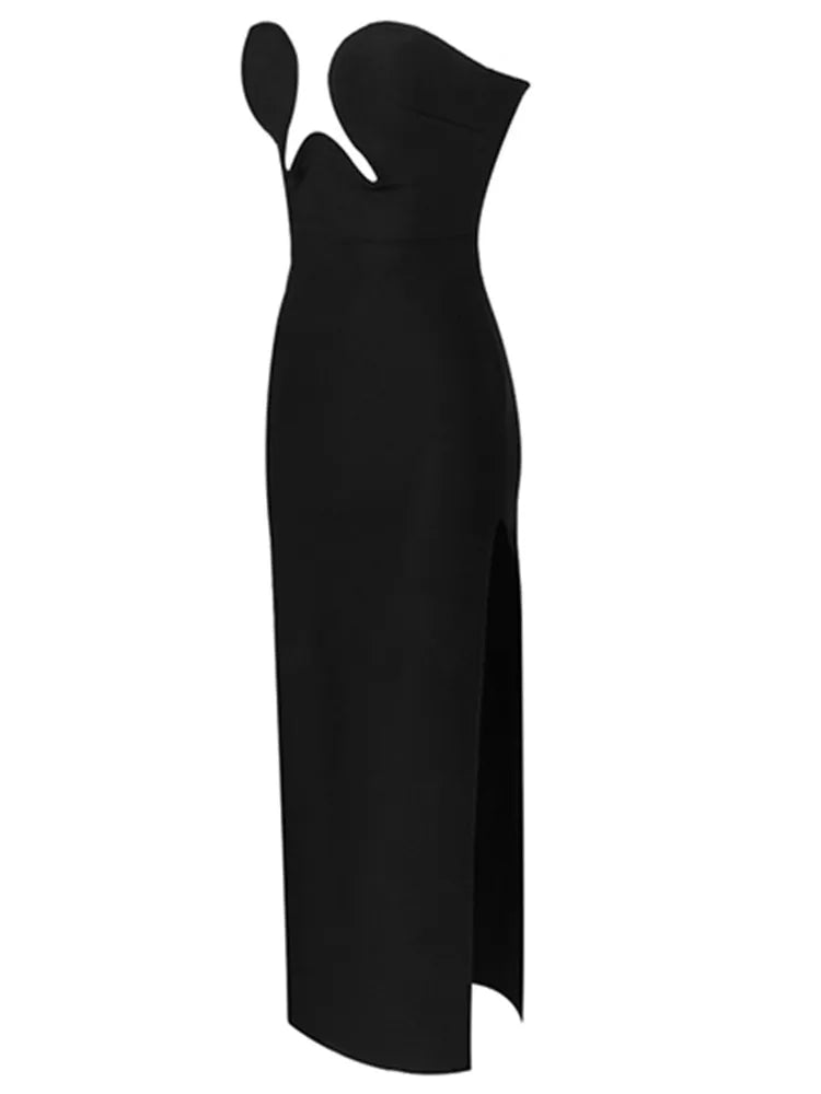 Mia Nightfall Sexy Strapless Backless Split Black Maxi Long Bodycon Bandage Dress Elegant Evening Party Club Dress - Celestial Couture