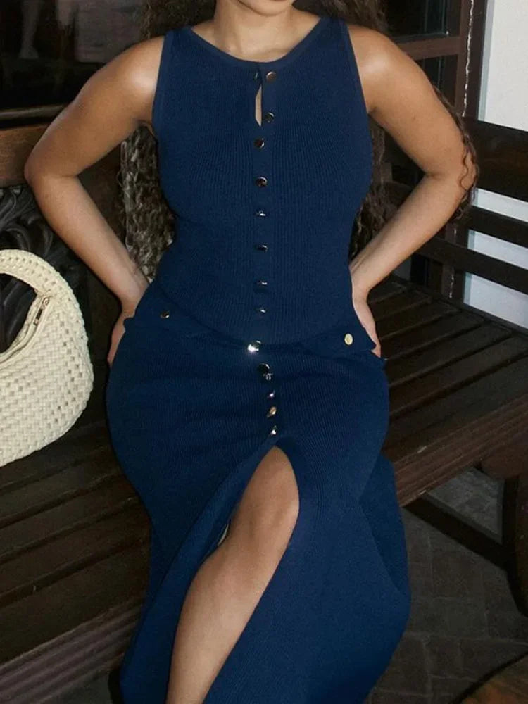 Refined Grace Knitted Long Dress - Celestial Couture