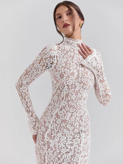 Mona Long Sleeve Lace Midi Dress