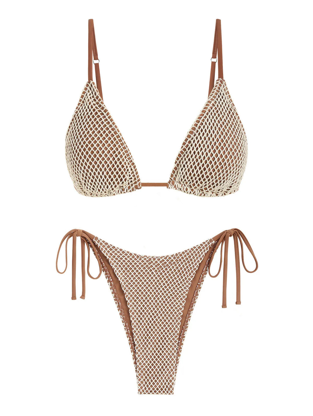 TOO HOT TO HANDLE. Women's Swimsuit Triangle Swimwear Contrast Fishnet Tie Side - Celestial Couture