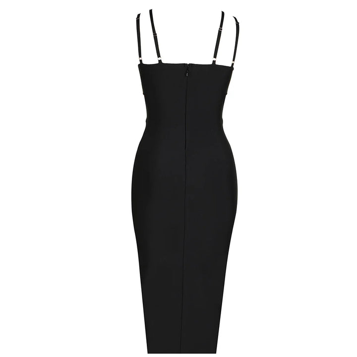 Noir Blanc Sleek V-Neck Bodycon Dress - Celestia Couture