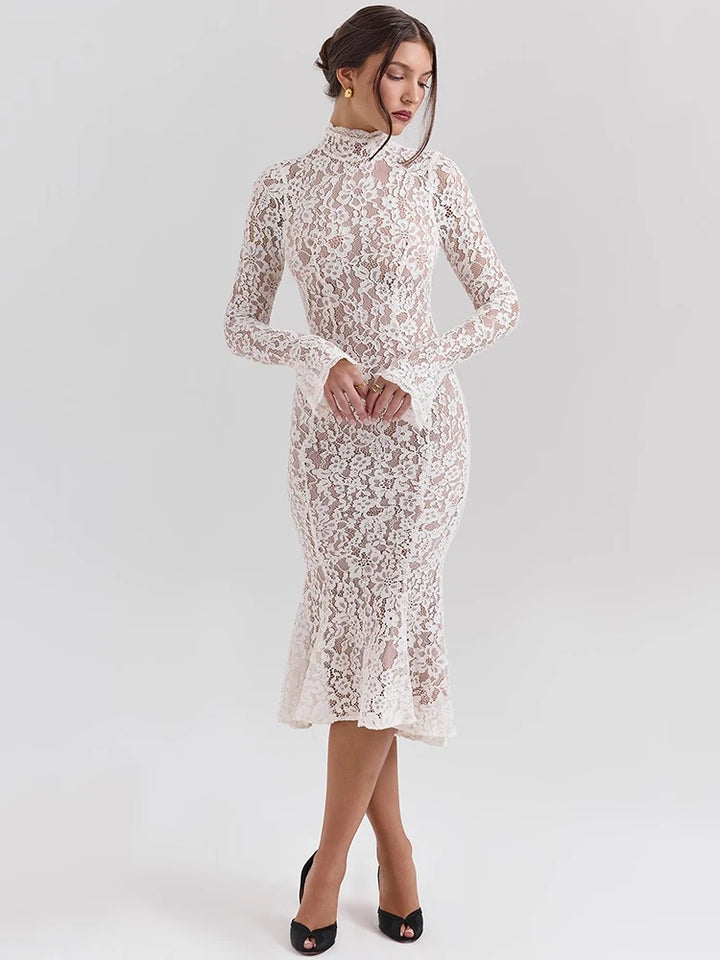 Mona Long Sleeve Lace Midi Dress