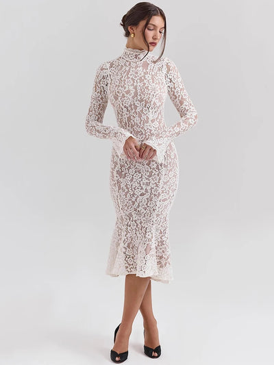 Mona Long Sleeve Lace Midi Dress