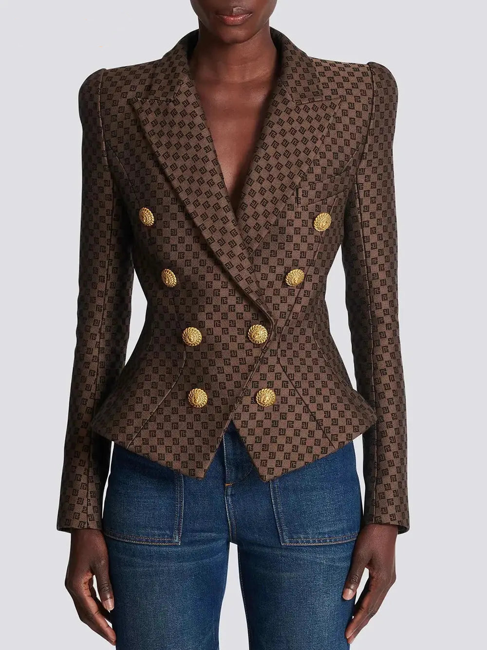 Brown Plaid Print Elegant Blazer Women - Celestia Couture