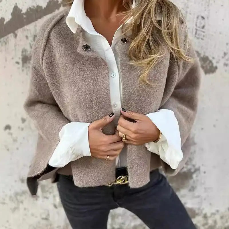 Amalia- Wool cardigan with round neck and long sleeves - Celestia Couture
