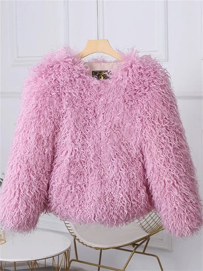 Valentina Fringe Fluffy Faux Fur Jacket