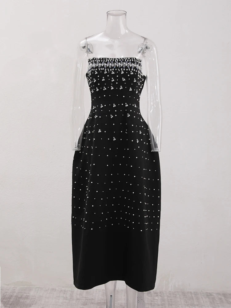 Parisian Glam Diamond-Spliced Mini Dress - Celestia Couture