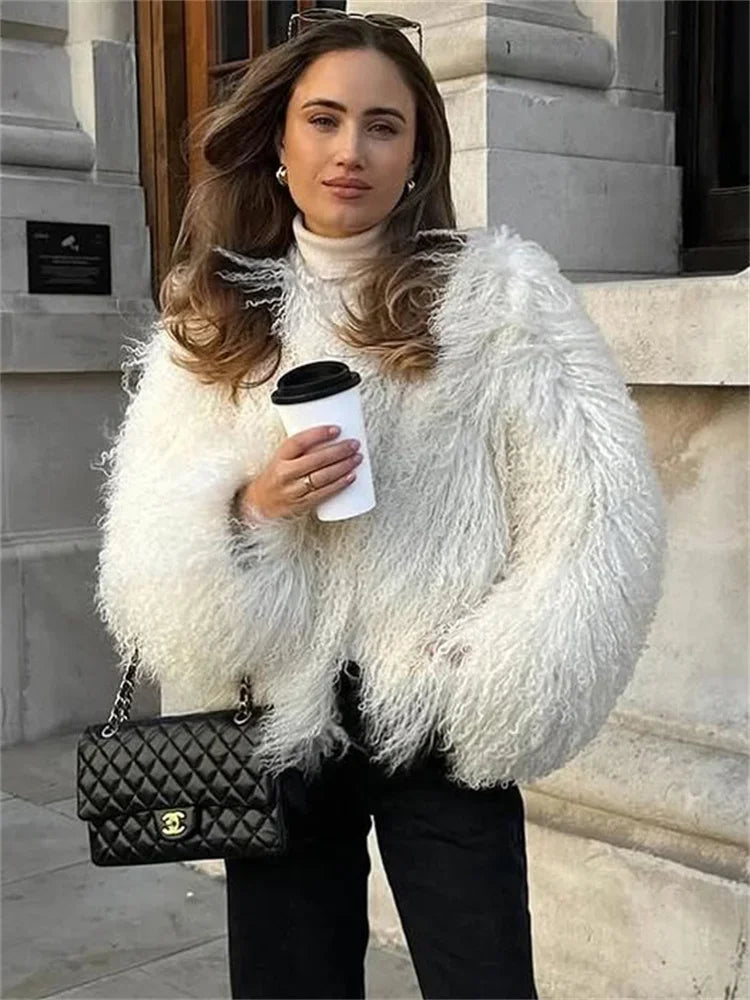Valentina Fringe Fluffy Faux Fur Jacket