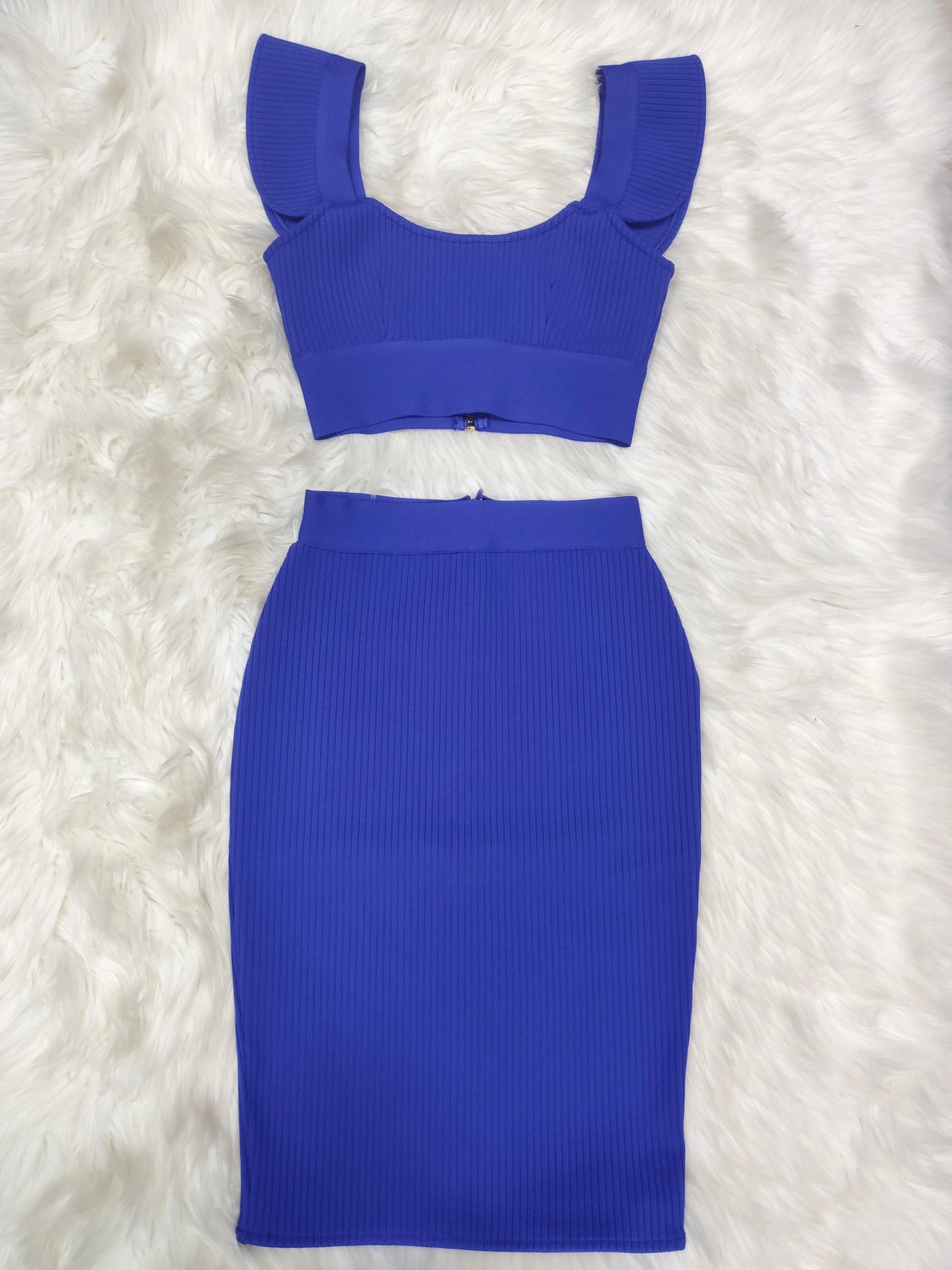 High Quality Celebrity Sexy Fashion Green Yellow Ruffles Bodycon Rayon Two Pieces Bandage Dress Two Pieces & Skirt Set - Celestial Couture