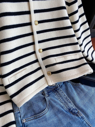 Milanova Women Spring Autumn Sweaters O-neck Stripe Knitted Cardigan Fashion Long Sleeve Casual Short Tops Korean Style New