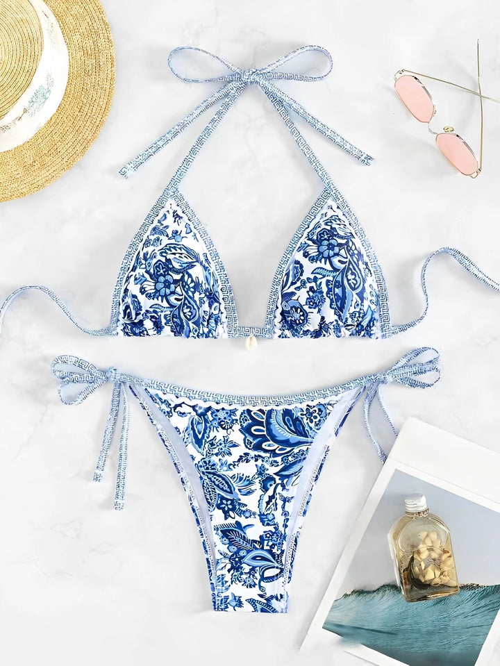 SERENITY Halter String Triangle Two Piece Bikini r - Celestia Couture
