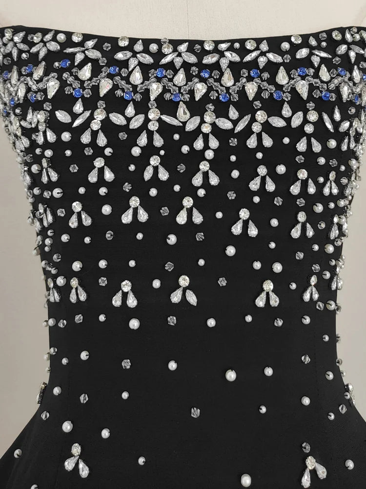 Parisian Glam Diamond-Spliced Mini Dress - Celestia Couture