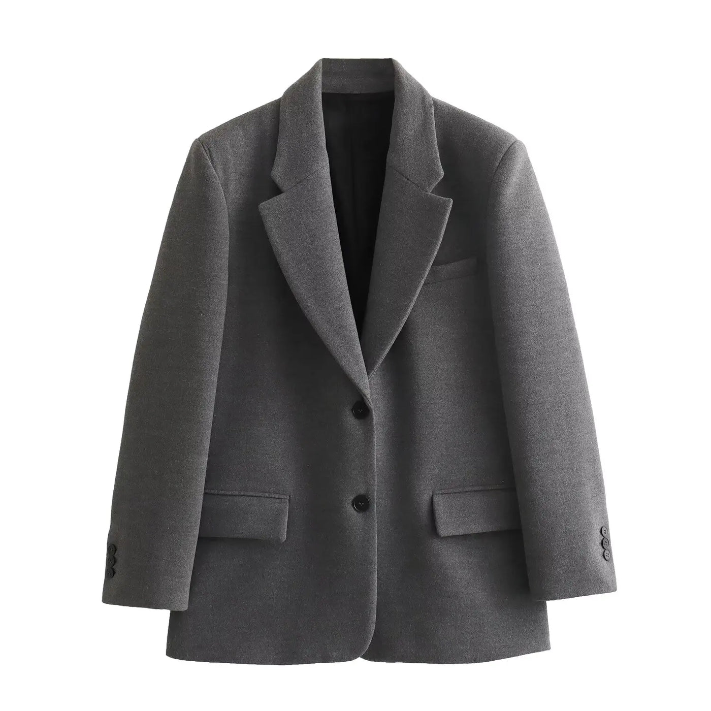 LARA Elegant Solid Gray Wool Blazer