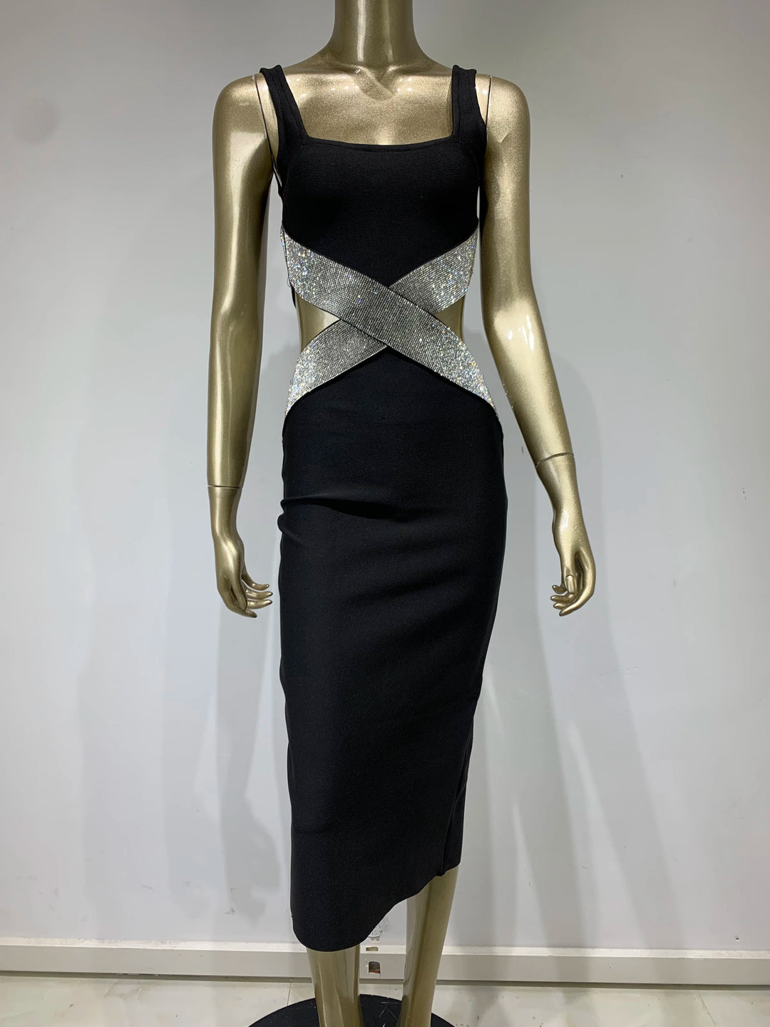 Diamonds Black Dress - Celestia Couture