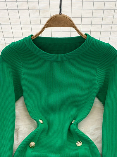 Autumn Chic Double-Breasted Knitted Dress - Celestial Couture