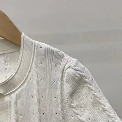 Mona White Hollow Knitted Dress Women 2024 Summer Temperament Short Sleeve Elegant Slim Bodycon Party Dress 5240125