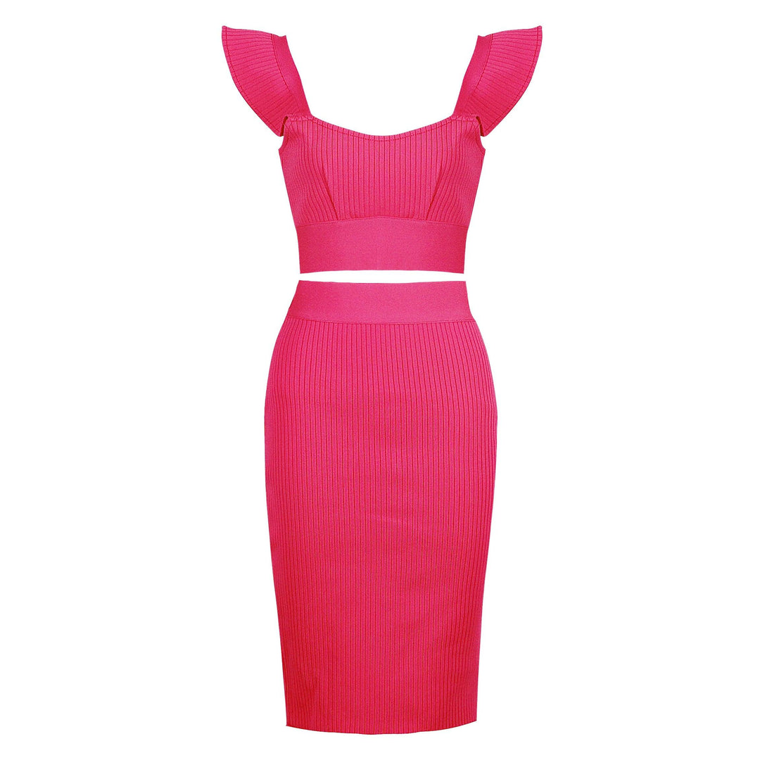 Fashion Green Yellow Ruffles Bodycon Dress Two Pieces &amp; Skirt Set - Celestia Couture