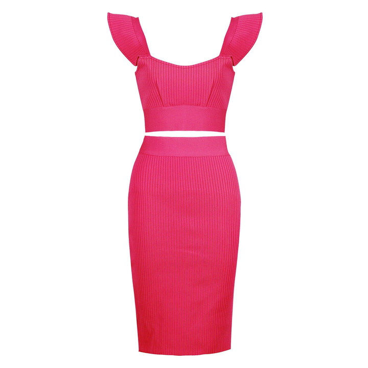 Fashion Green Yellow Ruffles Bodycon Dress Two Pieces &amp; Skirt Set - Celestia Couture