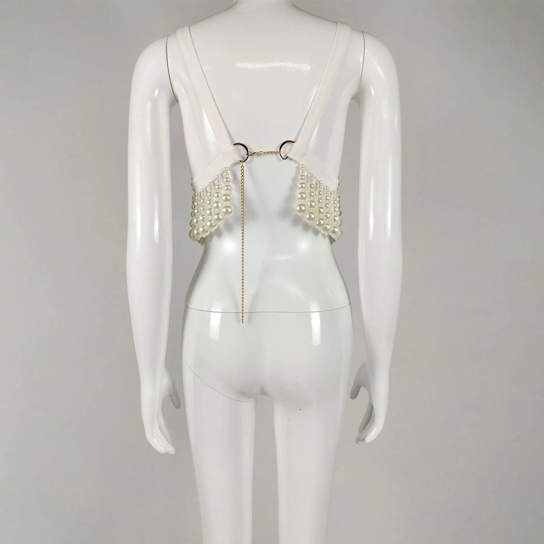 Sleeveless Full Pearl Beading Top - Celestia Couture