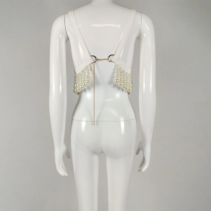 Sleeveless Full Pearl Beading Top - Celestia Couture