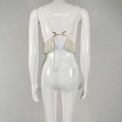 Sleeveless Full Pearl Beading Top - Celestial Couture