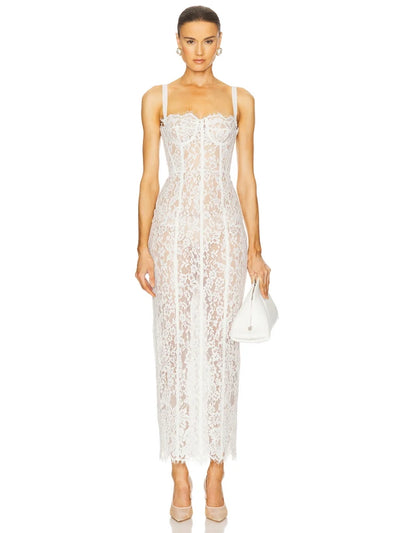 Volante Long Lace Dress Black